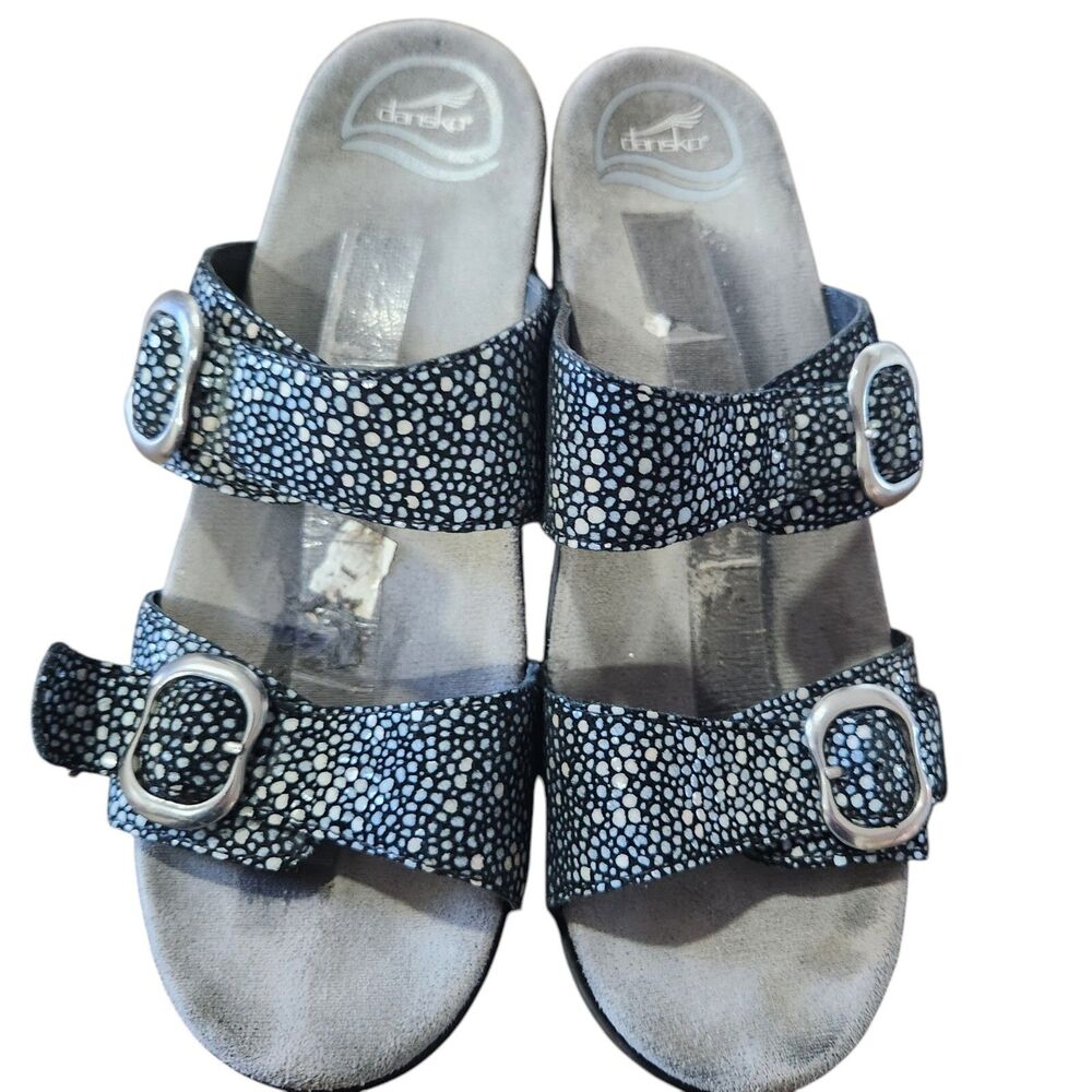 Dansko Sophia Women's SZ 39 Mettalic Bubble Leather Wedge Sandals Comfy Casual